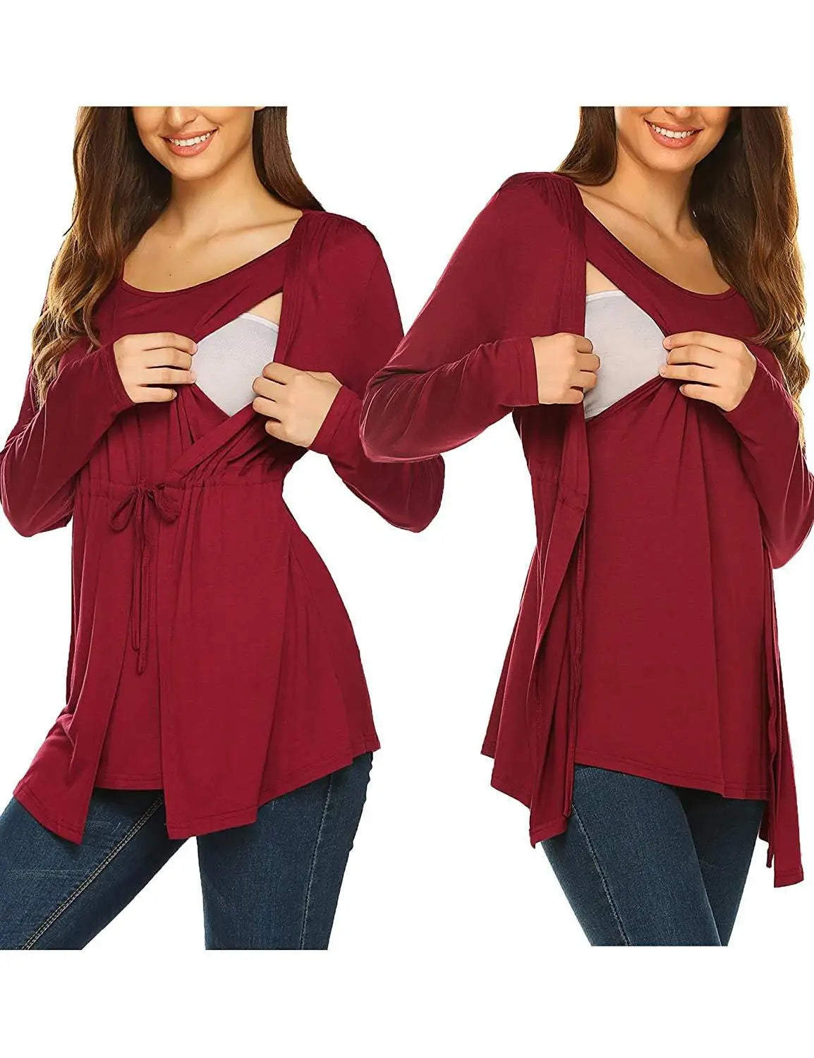 Layered Maternity & Nursing Top with Lace-Up Detail