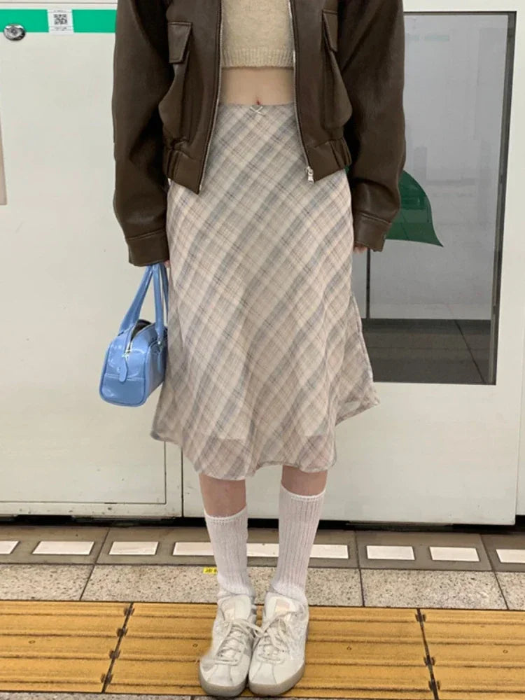 Vintage High-Waist Pleated A-Line Skirt