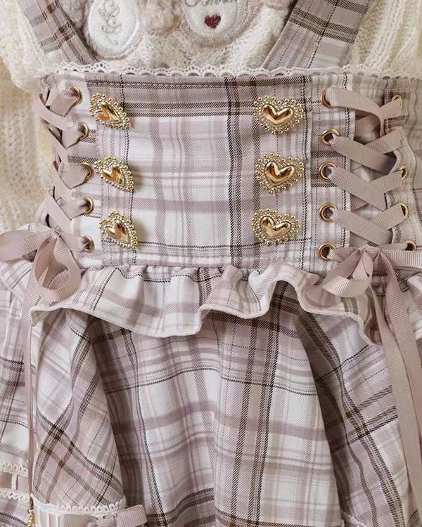 Lolita Plaid Strap Skirt – High Waist Mini for Women