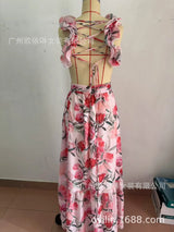Elegant V-Neck Floral Silk-Laminate Maxi Dress – Summer 2025 Edition