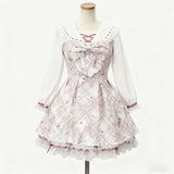 Y2k Japanese Kawaii Two-Piece Sets Long Sleeve Top + Short Skirt Sweet Women Casual Cute Print Bow Patchwork 2025 New Arrival
