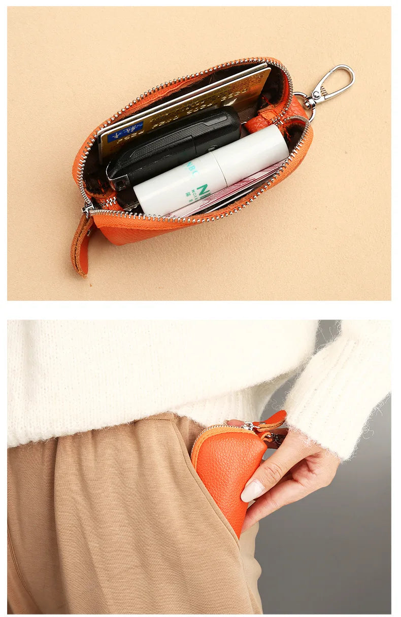 EDC Keychain for Women Genuine Leather Key Box for Car Keys Holder Case Mini  Pocket Card Wallet Coin Pouch Women's Purses