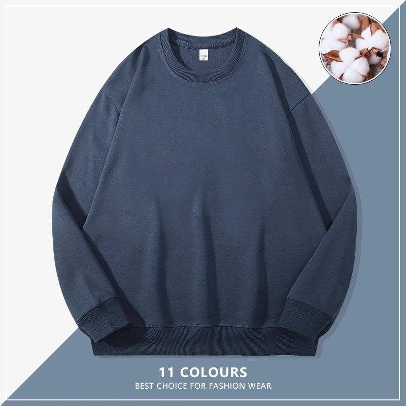 Custom Embroidery Logo Solid Sweatshirts Spring Autumn Warm Sweatshirt High Quality Men Tops Male Brand Hip Hop Pullover