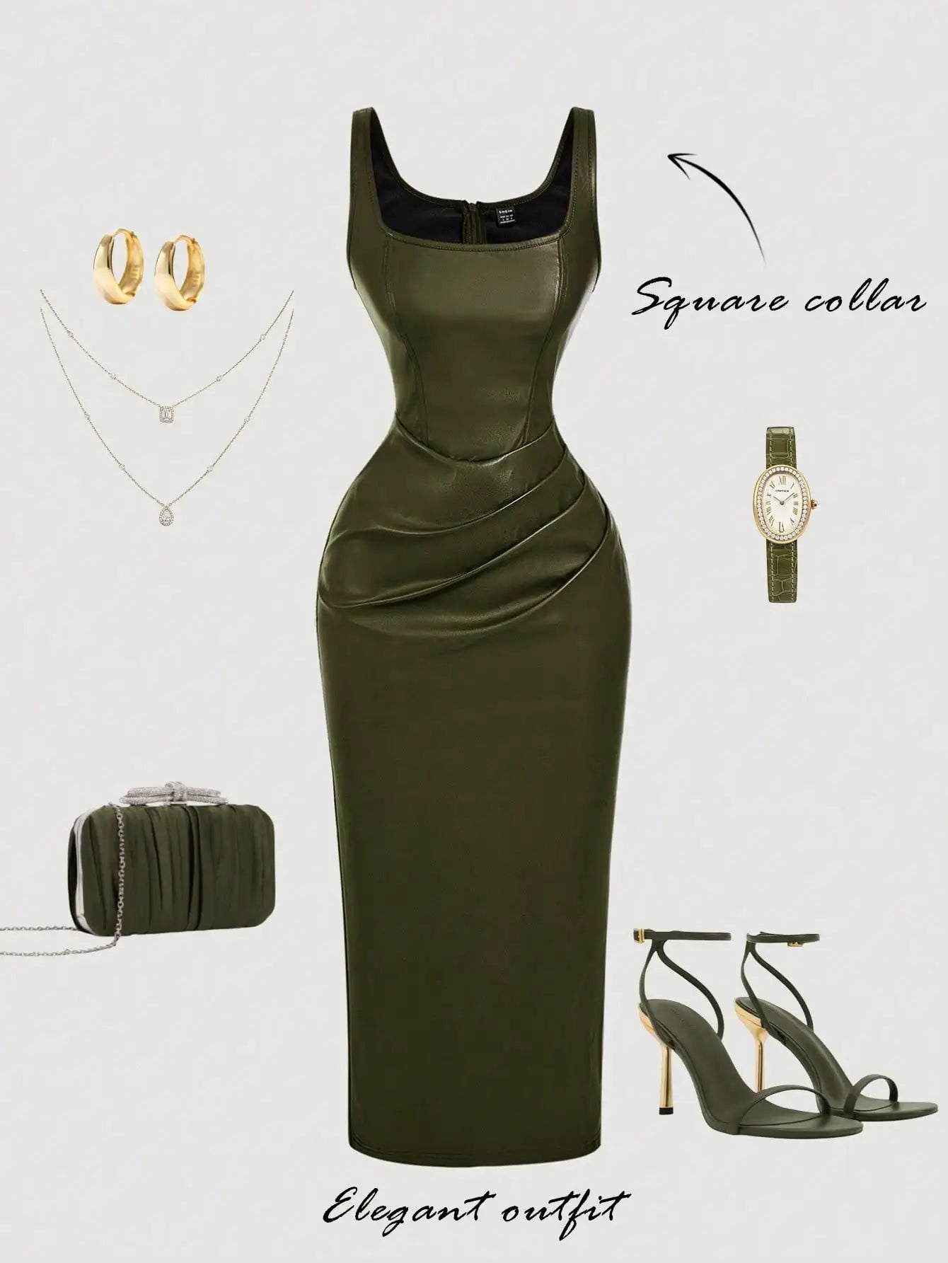 Women's Elegant Burgundy Sleeveless Fitted PU Dress