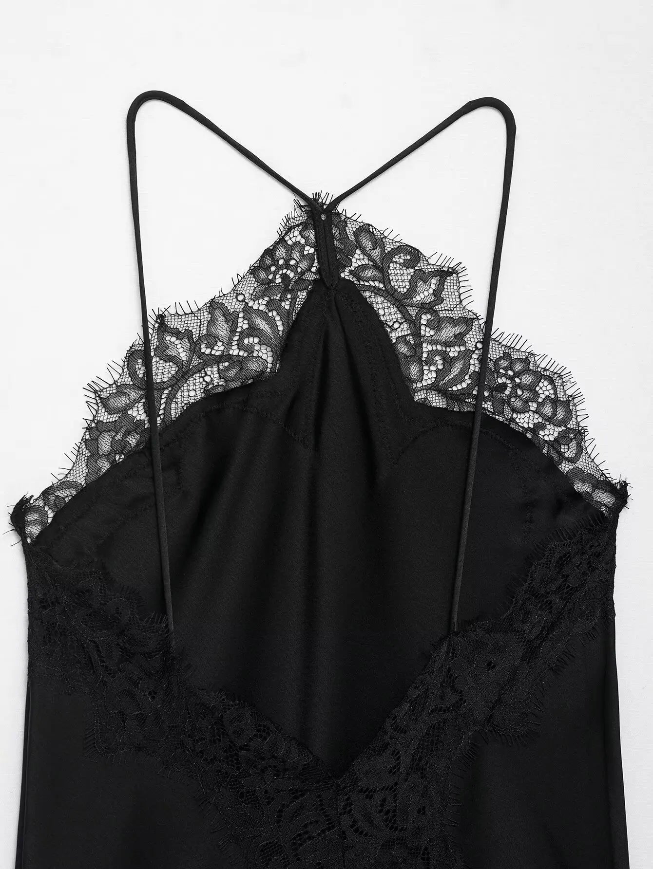 Elegant Lace Spliced Sling Dress: Sleeveless Backless Chic