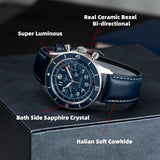 Sugess Pilot Watch Handwind Chronograph Mechanical Wristwatches Luminous Skeleton Men Watches Crystal Sapphire Leather New 2022