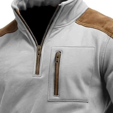 Men’s Stand Collar Patchwork Sweatshirt