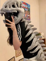 115cm Cosplay Wearable Dinosaur Skeleton Headgear Funny Party Decor Doll Soft Stuffed Animal Soft Plush Halloween Game Prop Gift