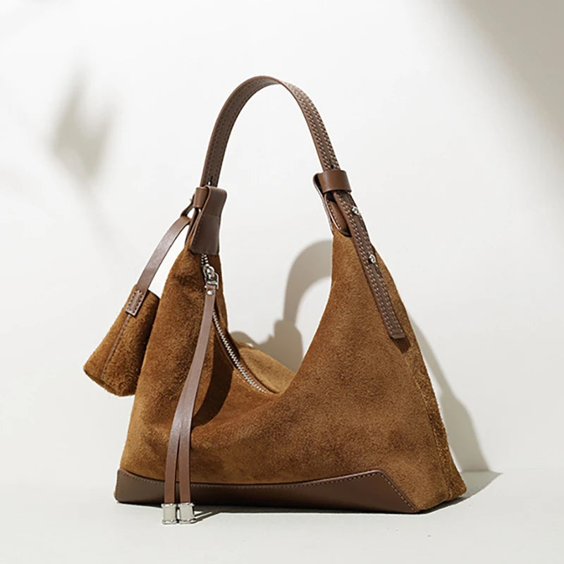 2025 New Suede Leather Crossbody Bag Unique Design Shoulder Pack Women Work Commuting Handbag Urban Beauty Box Tote Messenger