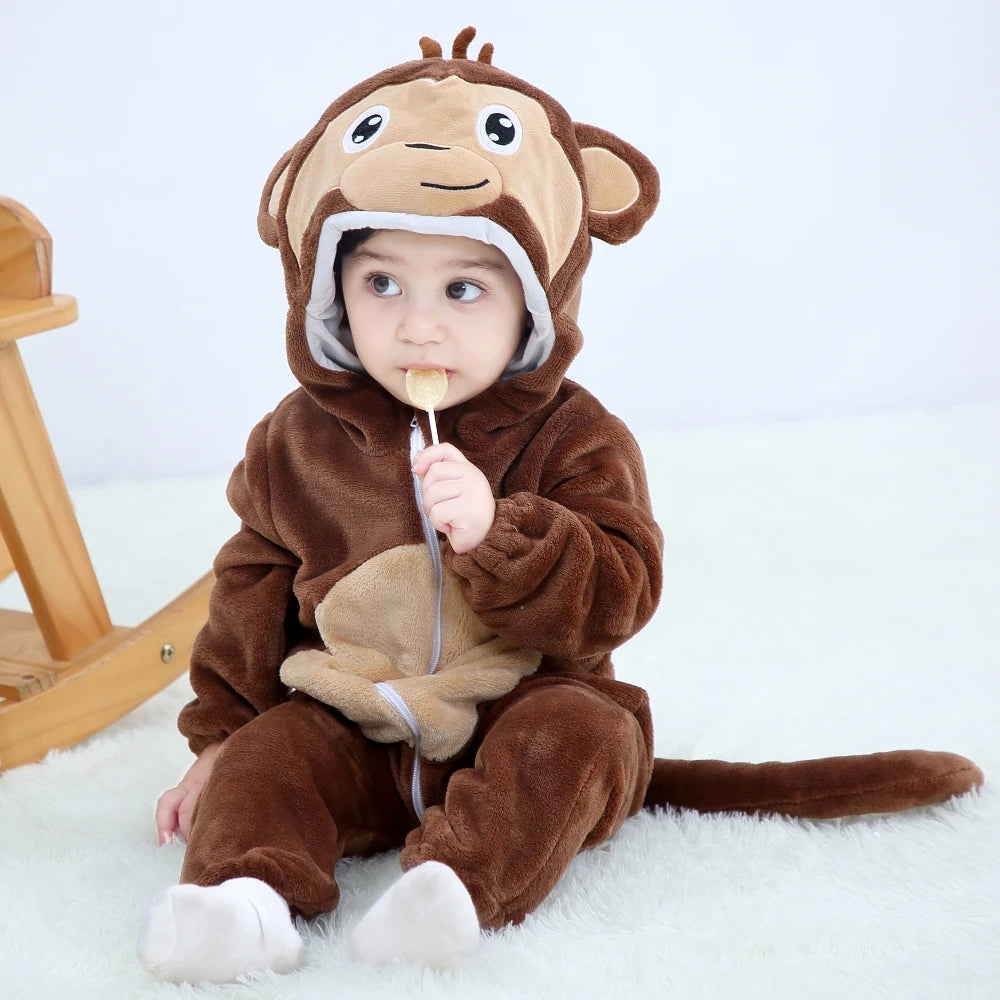 Animal Theme Flannel Baby Romper