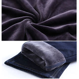 Men Autumn Winter Fleece Lined Thickened Jeans Male Business Straight Leg Loose High Waist Denim Pants Stretch Casual Trousers