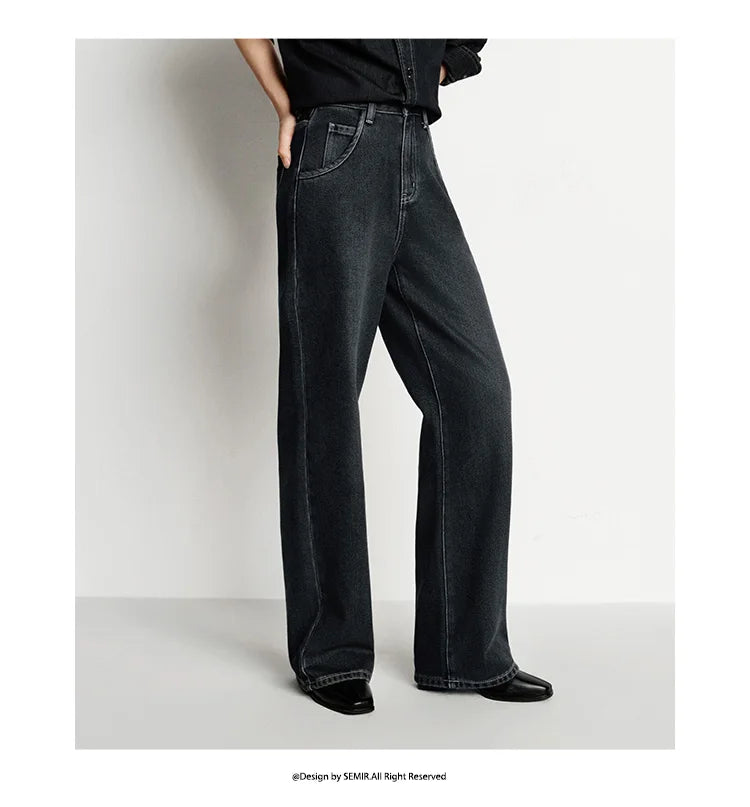 Women's High-Waist Fleece-Lined Wide-Leg Jeans