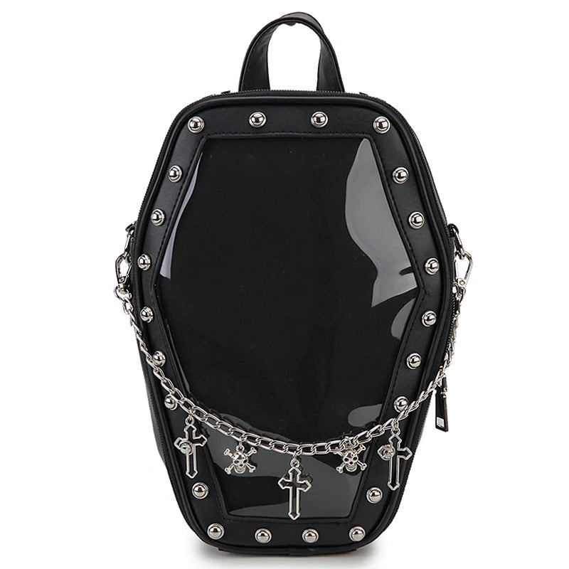 Gothic Punk Coffin Shape Ita Bag Women Clear Backpacks Dark Lolita Handbag and Shoulder Bag Girls Cosplay Designer 2 Insert