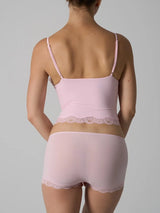 Europe American Simple Pink Light Thin Lace Strap Tank Top Flat Corner Lace Underwear for Women Comfortable Stretchy Short Sets