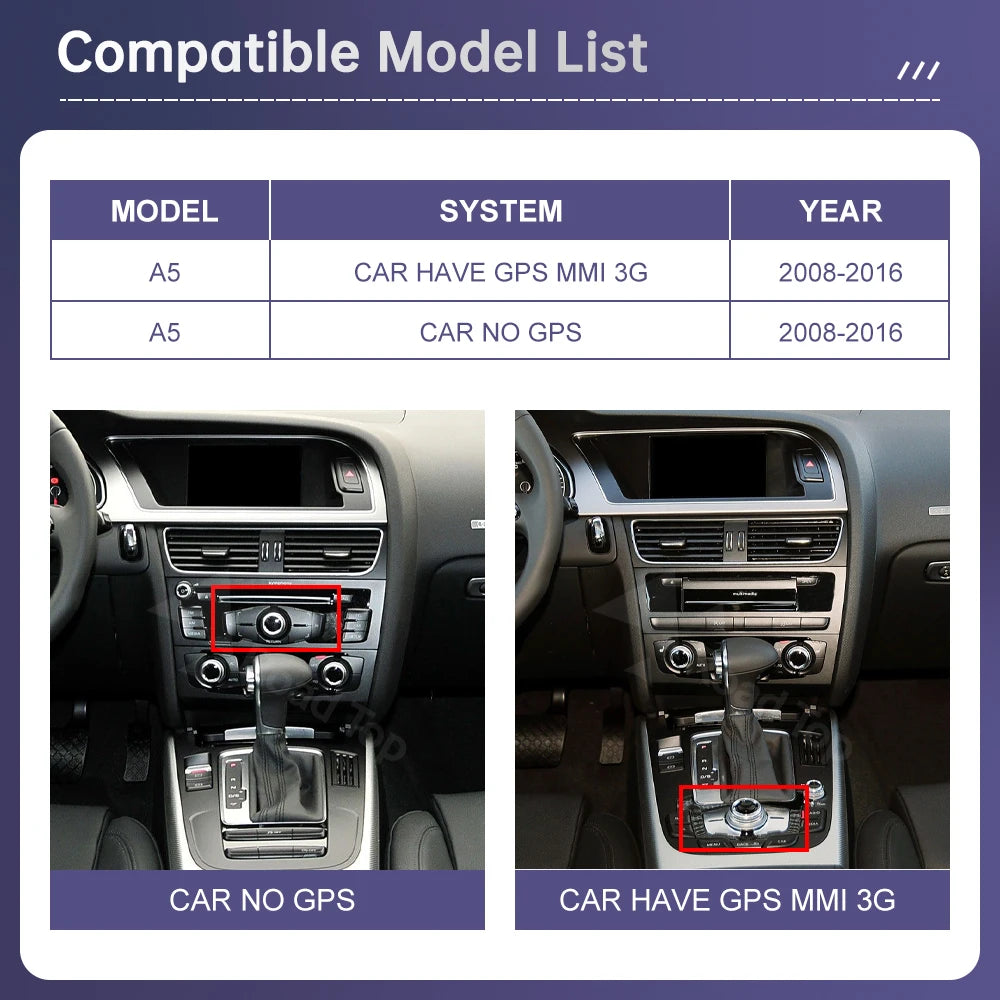 Road Top 8.8"/12.3" Touch Screen for Audi A5 2008–2016