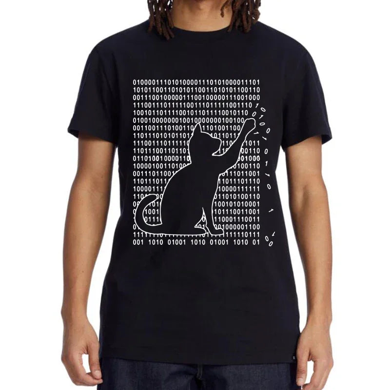 Men's Funny Cat Print 100% Cotton Summer T-Shirt