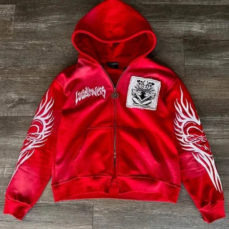 Women's Geometric Print Zip-Up Hoodie