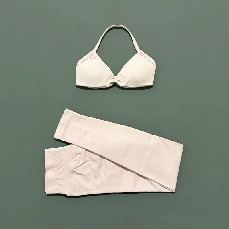 2Pcs HISTELLO Seamless Yoga Sports Set for Women Resistant Backless Bra Pilates Fitness Workout Running Leggings Gym Suit