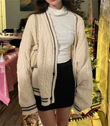 Chic Vintage Star Print Knit Cardigan - V-Neck Aesthetic Preppy Sweater