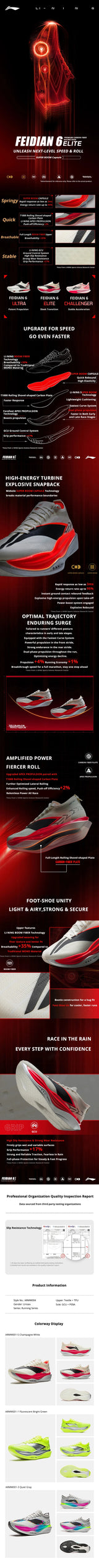 LI-NING FEIDIAN 6 ELITE Unisex Running Series BOOM FIBER Lightweight Cushioning Premium Racing Running Shoes ARMW001