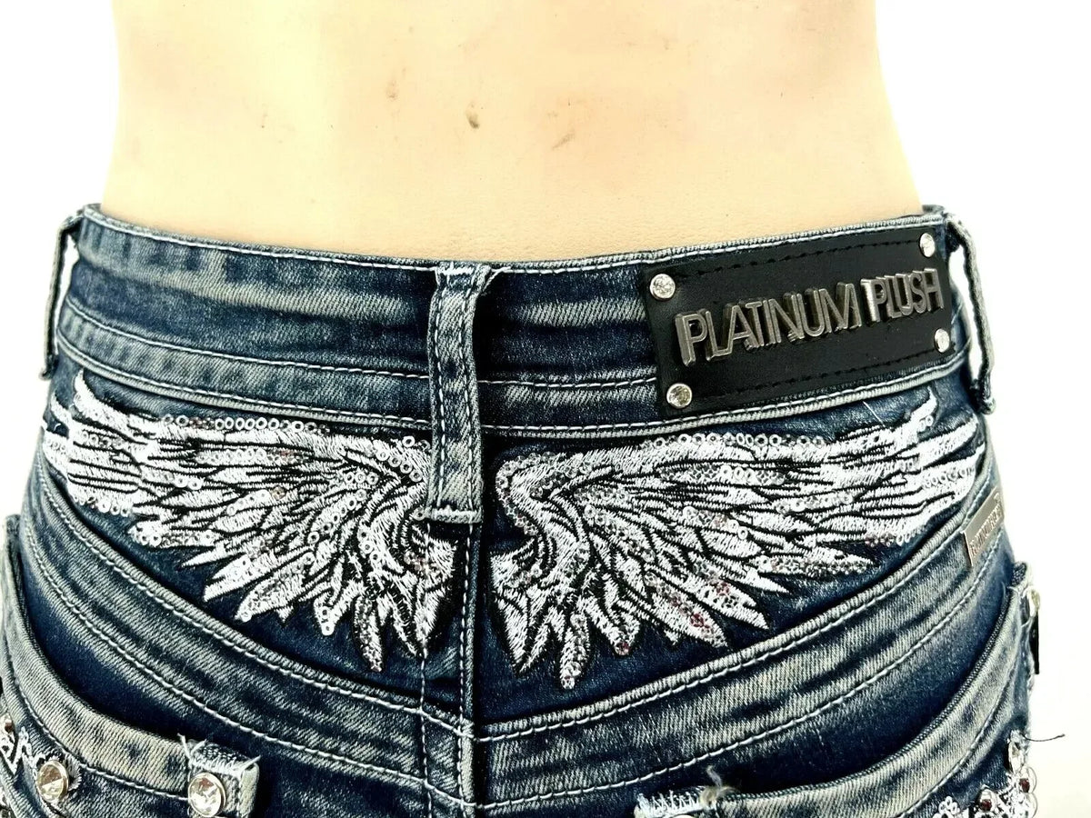 Women's Y2K Wing Embroidered Denim Shorts