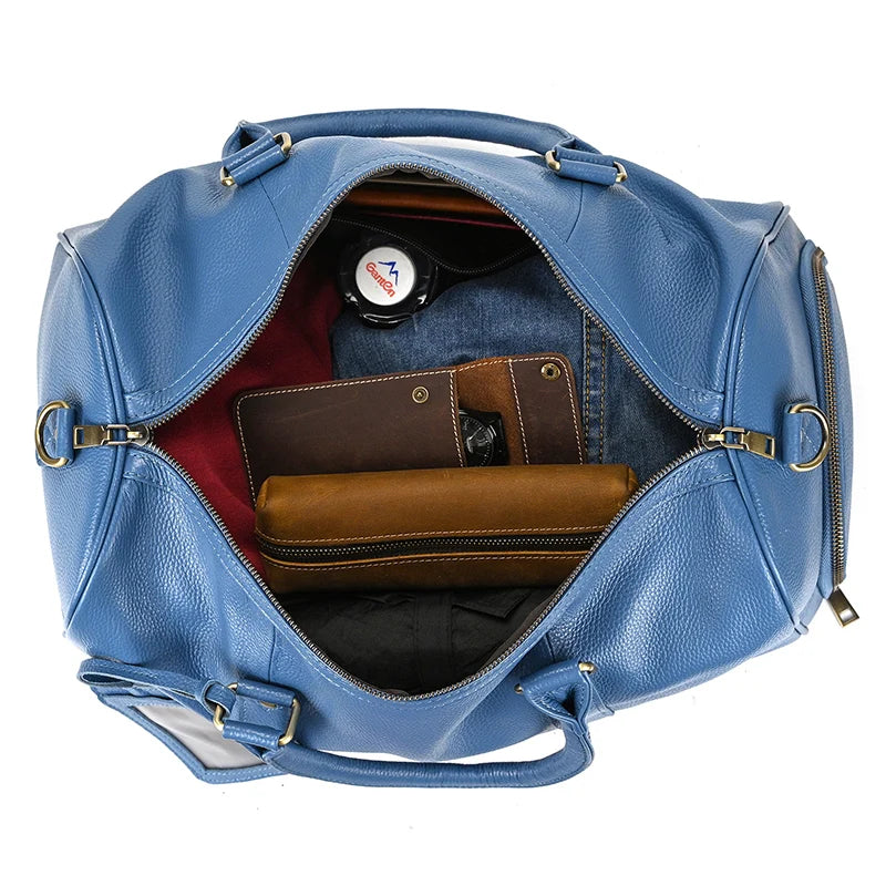 Natural Cowskin Travel Bags Waterproof Men's Leather Overnight Bag Handbag For Plane Luggage Men Male Weekend Bag Business 55cm