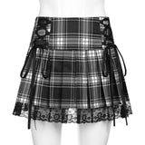 Pink Plaid Y2K Pleated Mini Skirt with Lace Trim