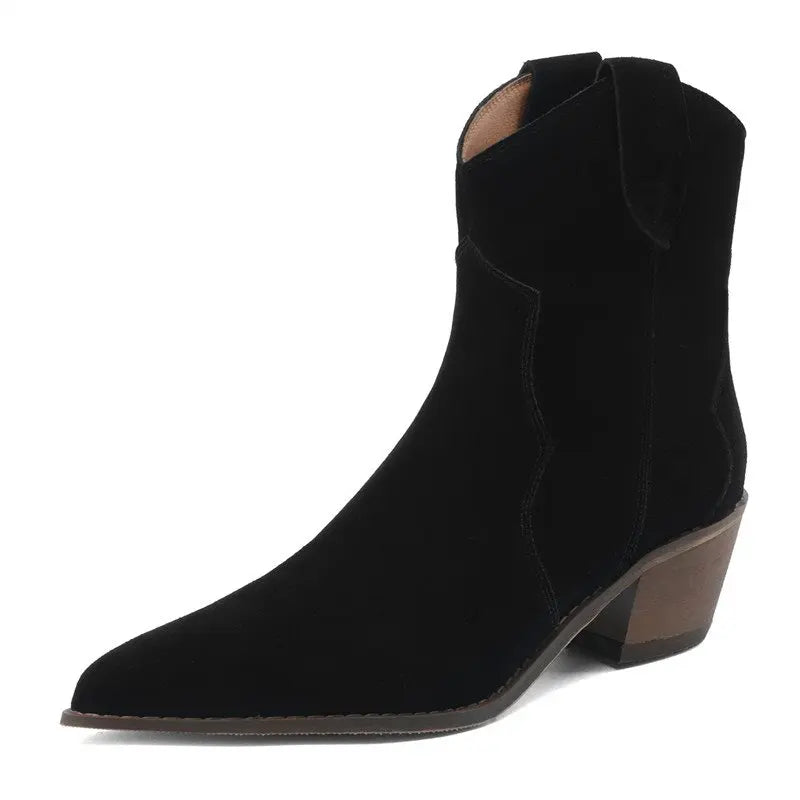 MORAZORA Size 34-44 Cow Suede Leather Western Boots Women Autumn Winter Cowboy Boots Handmade Ankle Boots For Women Shoes