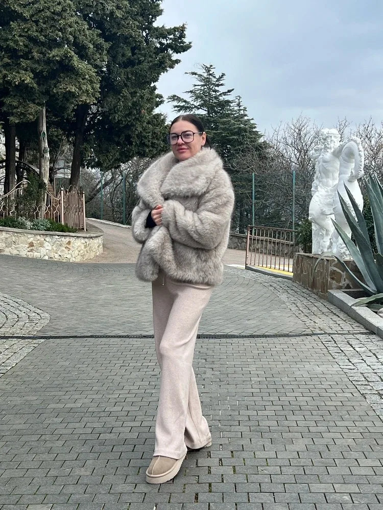 Gradient Faux Fox Fur Overcoat