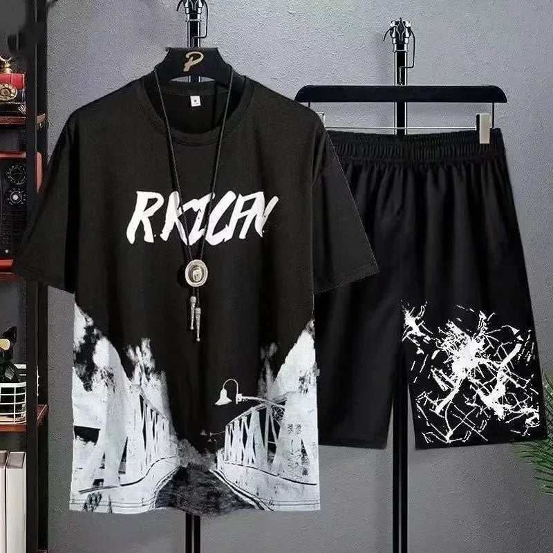 Men's Summer Manga Graffiti 2-Piece Tee & Shorts Set