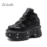 2026 New Punk Style Women Shoes Lace-up Heel Height 6CM Platform Shoes Woman Metal Decor Woman Sneakers Gothic Ankle Rock Boots