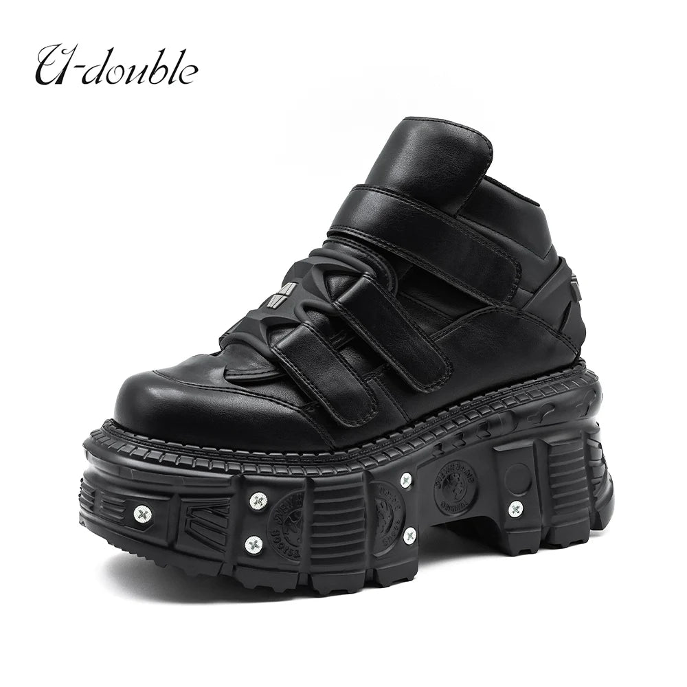 2026 New Punk Style Women Shoes Lace-up Heel Height 6CM Platform Shoes Woman Metal Decor Woman Sneakers Gothic Ankle Rock Boots