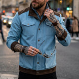 New Denim Men's Jacket Multi-pocket Fake Two Coats Denim Contrast Jacket Suede Matching Design Men's Streetwear Men's Denim Top