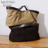 Motingsome Winter New Suede Big Tote Women Matte Cowhide Leather Handbag Oversized Shoulder Bowling Shopper Purse Luxury Design