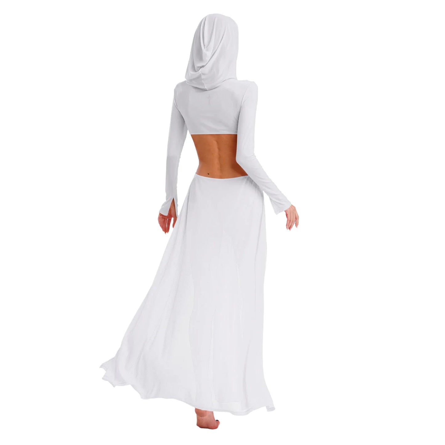 Women’s Hooded Mask Sheer Maxi Dress