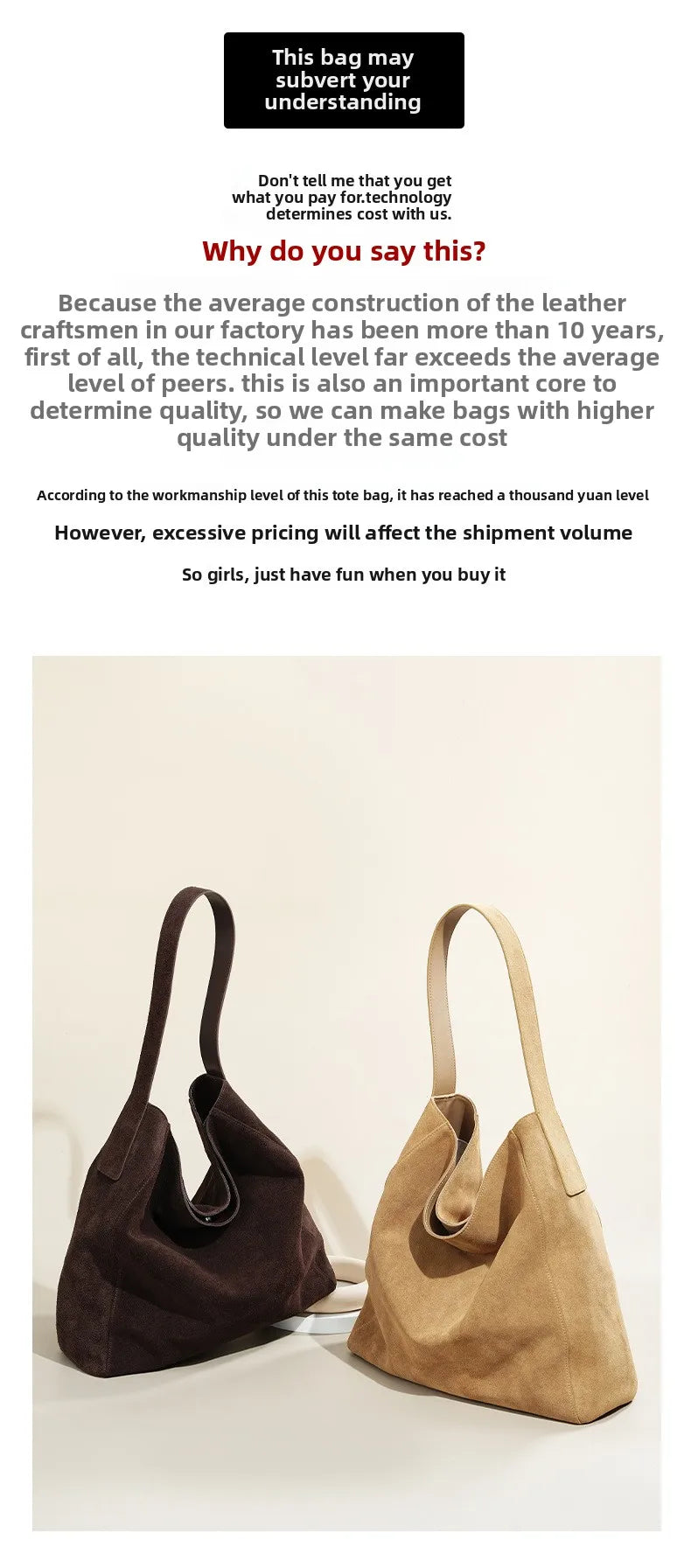 New suede velvet underarm tote bag for autumn and winter Simple large capacity first layer frosted cowhide handbag shoulder bag