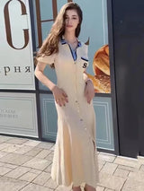 Elegant Button-Front Knit Midi Dress
