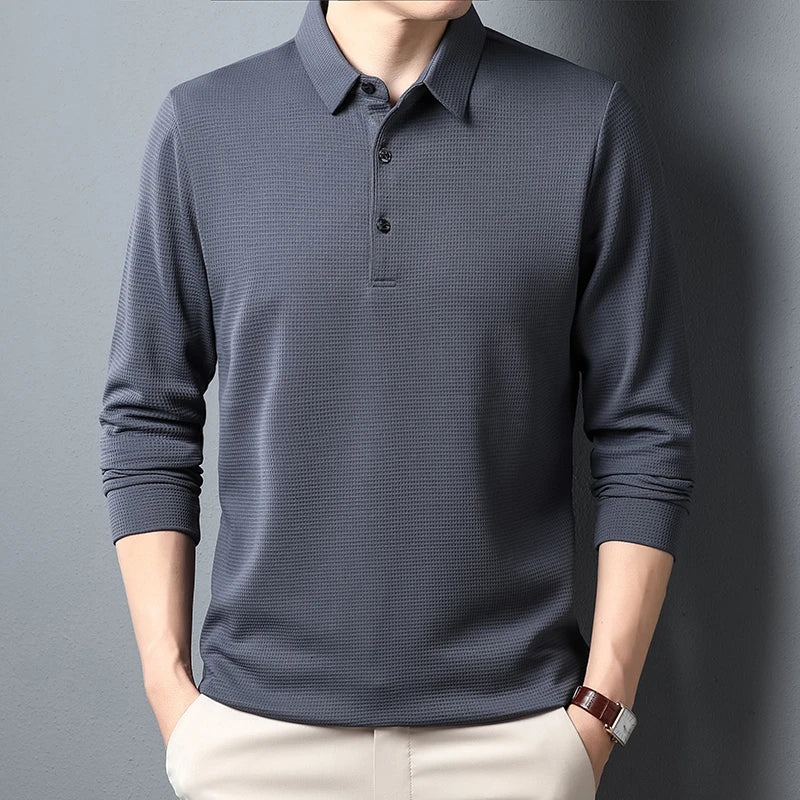Men's Refined Long Sleeve Polo Shirt – Elegant Casual Fit