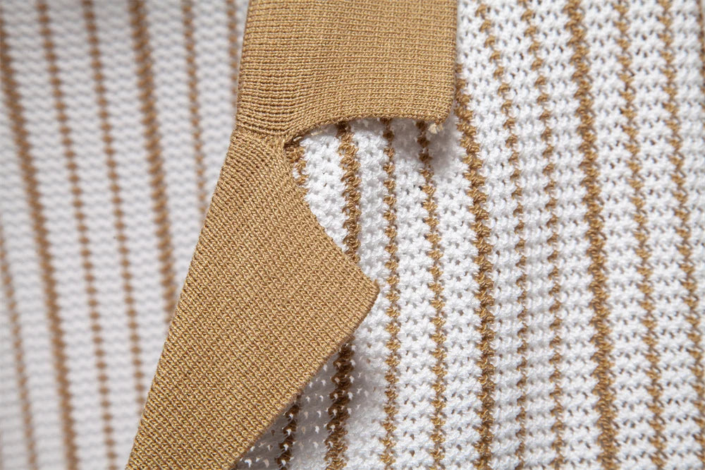 Men's Striped Mesh Polo – Contrast Panel, Breathable