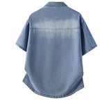 Men's Denim Shirt Summer Fashion Breathable Cotton Blend Short Sleeve Shirt Street Trendy Daily Outing Comfortable Jean Shirt