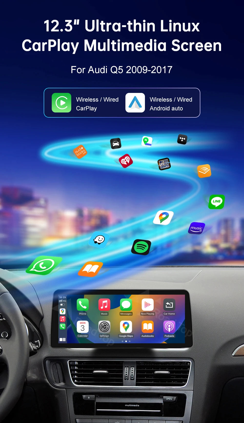 Audi Q5 2009–2017 CarPlay & Android Auto Touchscreen