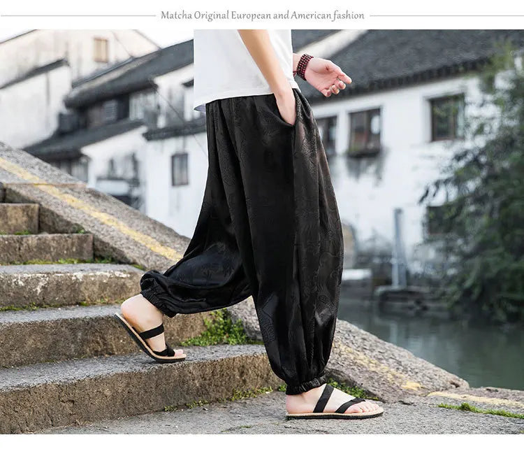 Men’s Ice Silk Dragon Jacquard Bloomers