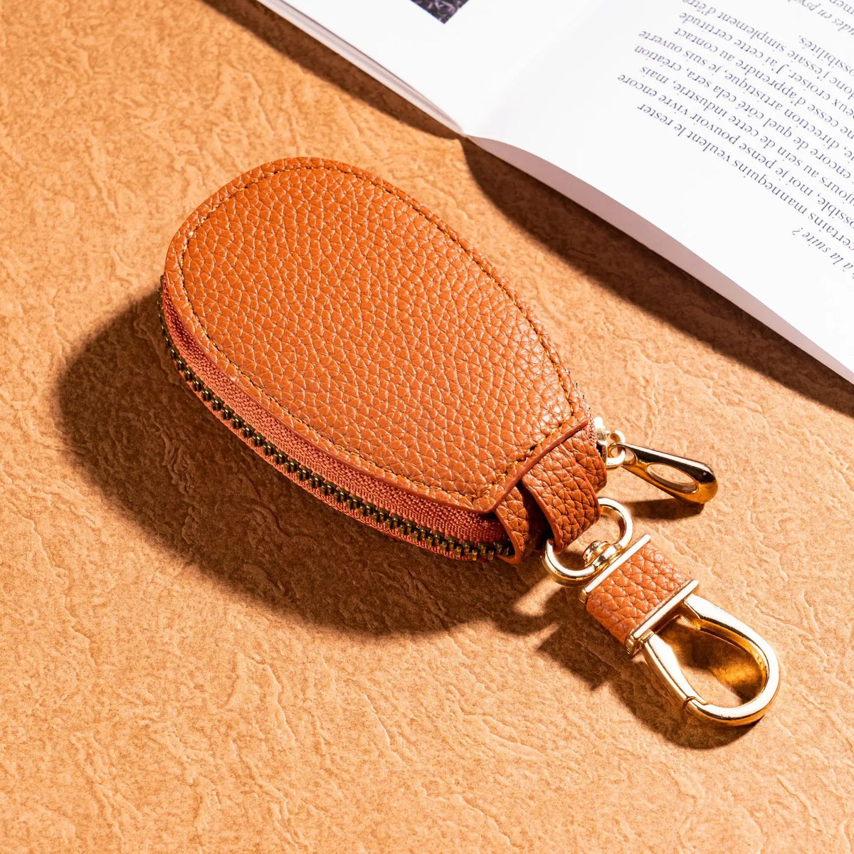 Portable Keychain Wallet for Men Women Large-Capacity Double Zipper Key Pouch Bag Suede Leather Key Case Unisex Coin Purse