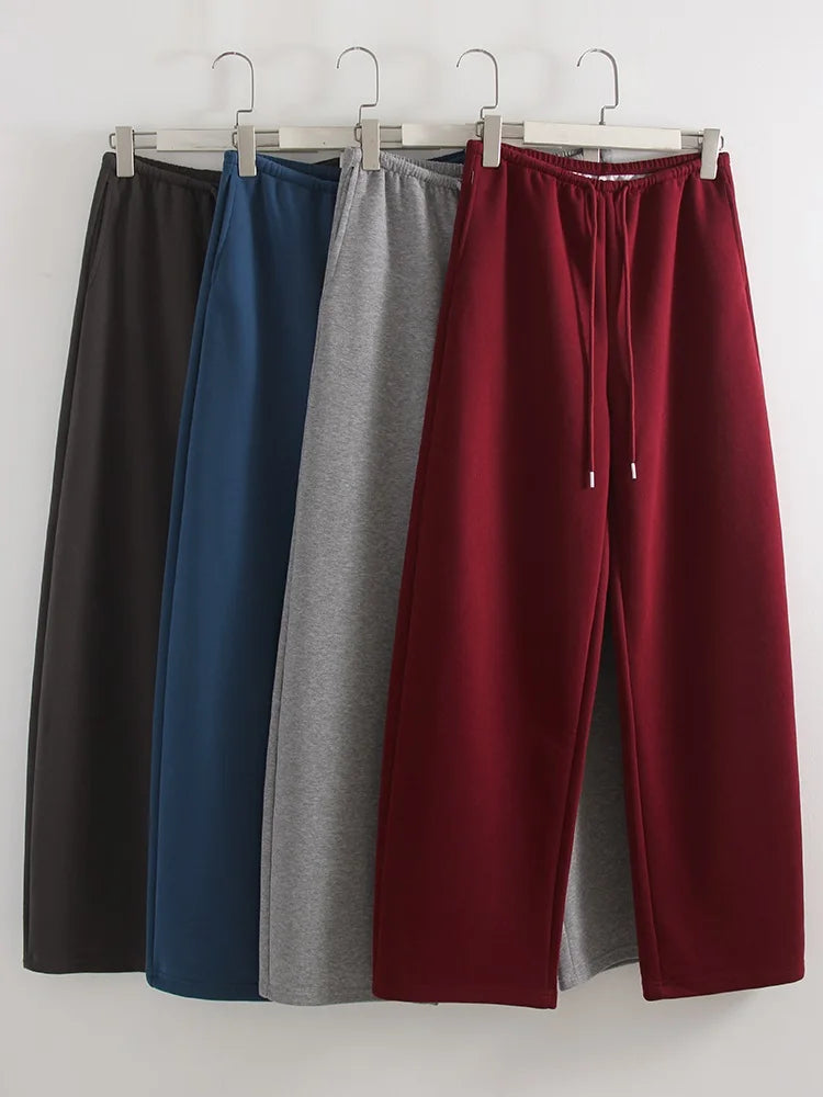 Autumn Burgundy Sweatpants Women Straight Leg Sport Pants Cotton Ladies Coffee Basic Joggers Wide Leg Women's Pants And Trousers