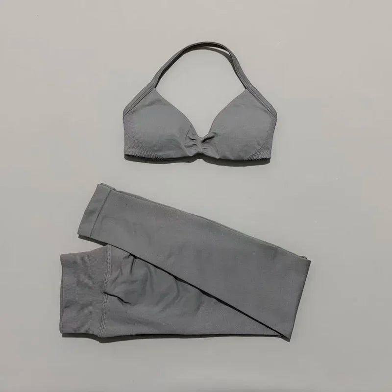 2Pcs HISTELLO Seamless Yoga Sports Set for Women Resistant Backless Bra Pilates Fitness Workout Running Leggings Gym Suit