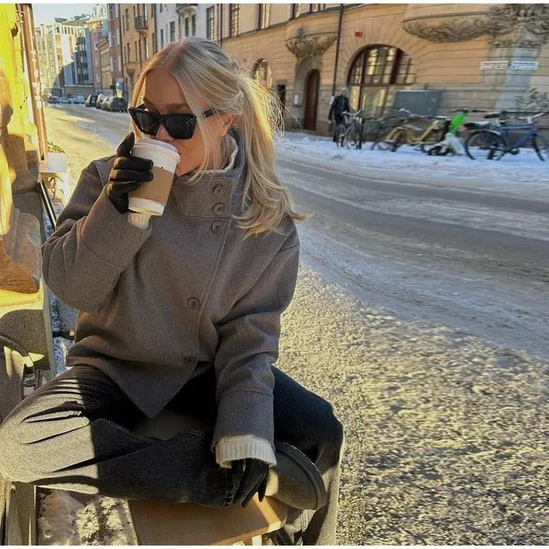 Urban Stand-Collar Woolen Coat