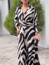 Zebra Print Lapel High-Waist Wide Leg Jumpsuit