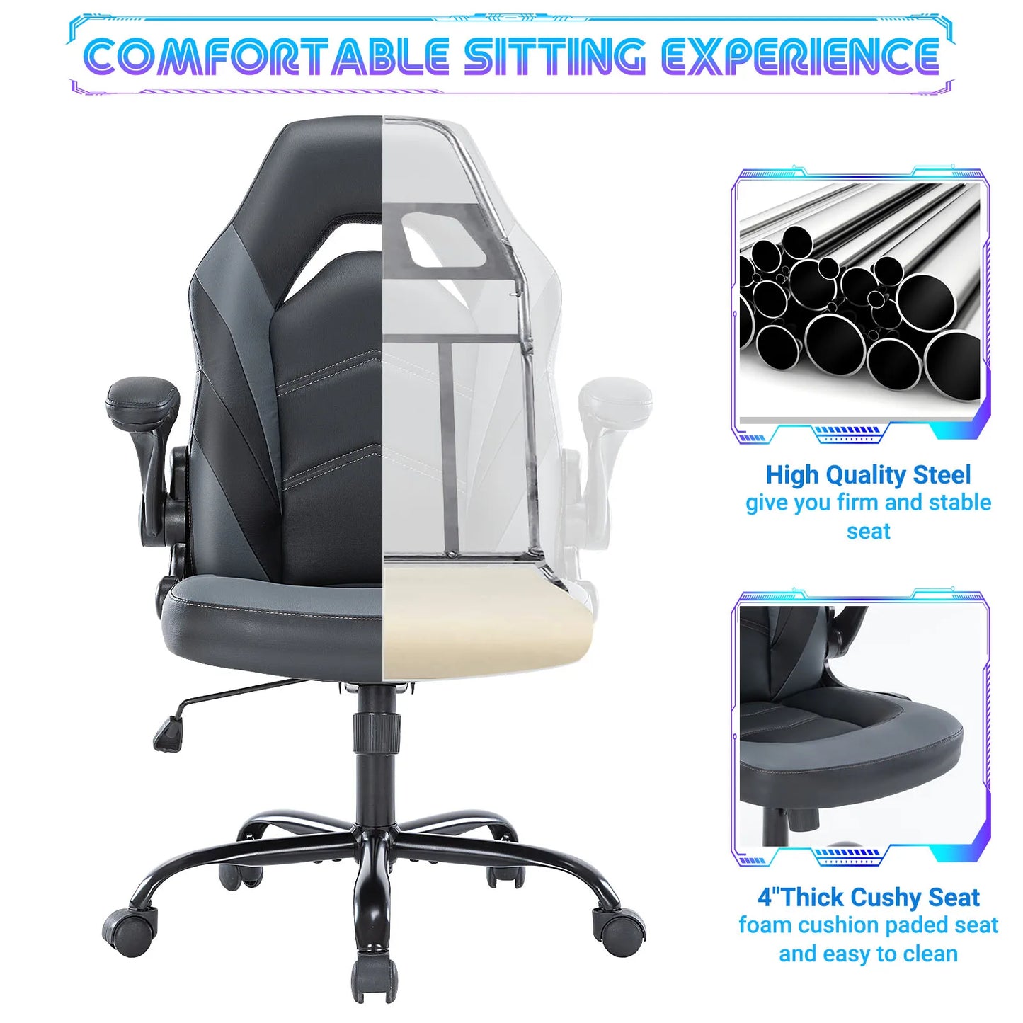 JHK Ergonomic Gaming & Office Chair with Flip Armrests