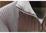 Miyake Pleated Sweatshirt Pit Stripe Zipper Standing Collar Jacket Women 2025 New Casual Pullover Hundred Pleat Skinny Tops