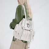 Gothic Punk Backpack Rivets Student School Bag Vintage Duffel Bag with Cross Stud Design Women Large Capacity Travel Bag